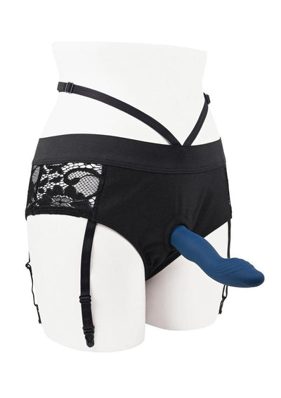 Gender X Snuggle Up Rechargeable Silicone Dual Vibrating Strap-On with Remote Control - Black/Blue