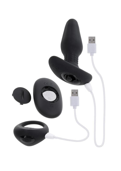 Gender X Teamwork Rechargeable Silicone Anal Plug with Remote - Black