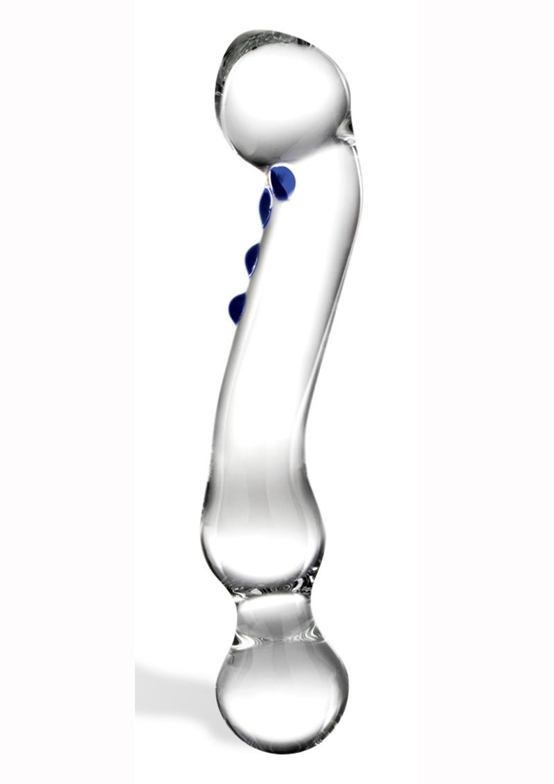 Glas Curved G-Spot Glass Textured Dildo - Blue/Clear - 6in