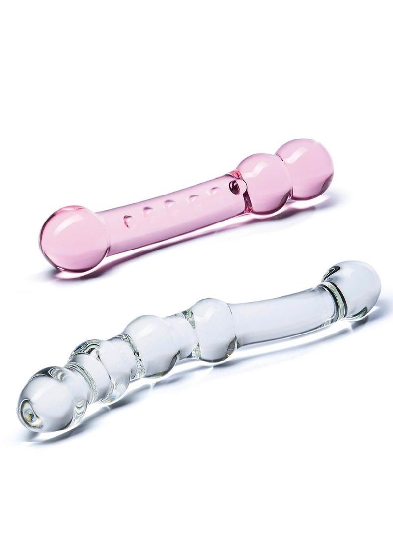 Glas Double Pleasure Glass Dildo - Pink/White - 2 Piece/Set