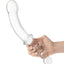 Glas Girthy Double Sided Glass Dong with Anal Bead Grip Handle - Clear - 12.5in