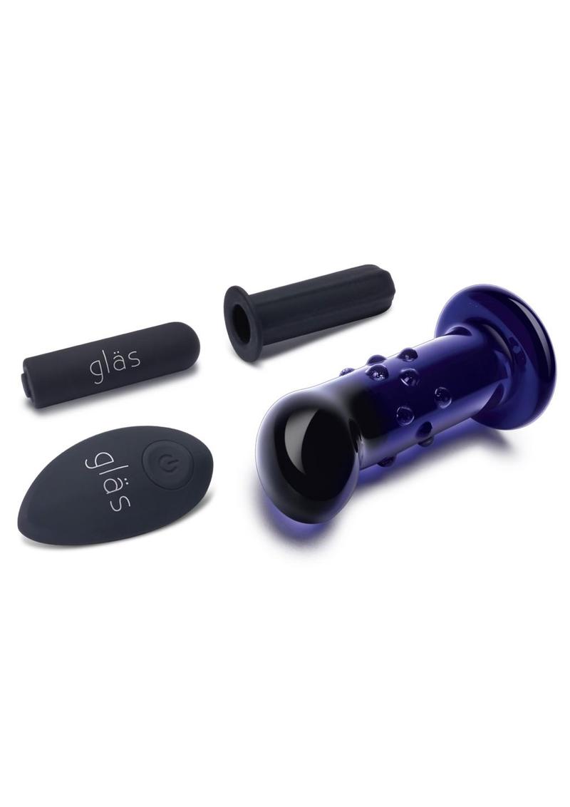 Glas Rechargeable Remote Controlled Vibrating Glass Dotted G-Spot/P-Spot Plug - Blue - 4in