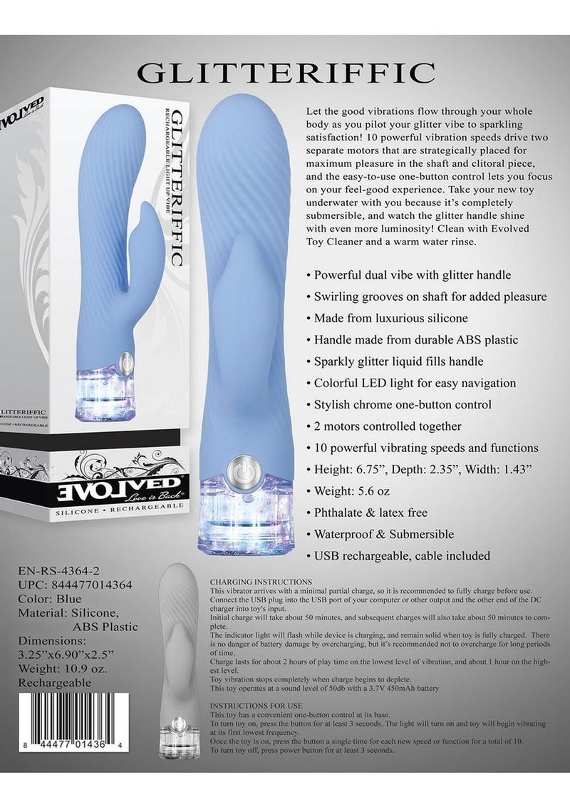 Glitteriffic Rechargeable Silicone Light-Up Vibrator - Aqua/Blue