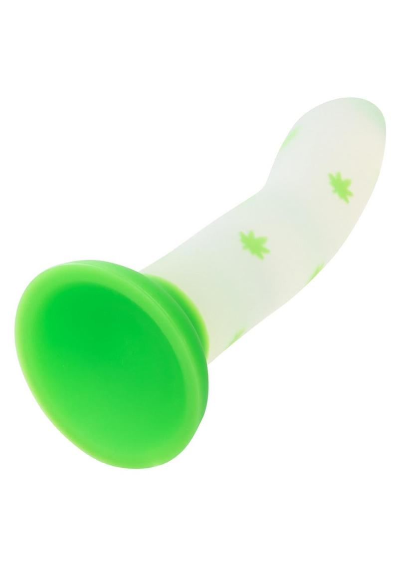 Glow Stick Leaf Silicone Glow In The Dark Dildo with Suction Base - Green