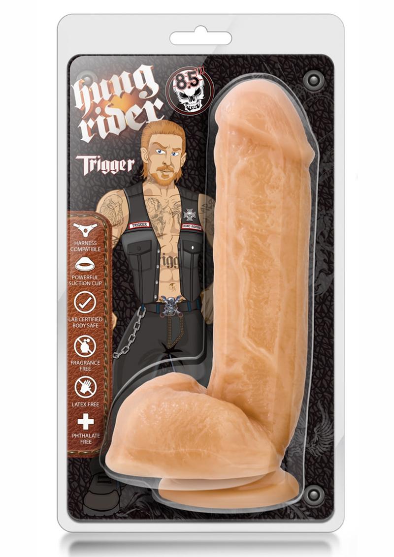 Hung Rider Trigger Dildo with Balls - Flesh/Vanilla - 8.5in