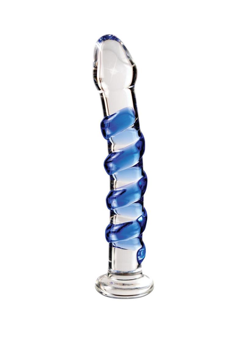 Icicles No. 5 Textured Glass Dildo - Blue/Clear - 7.25in