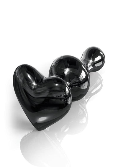 Icicles No 74 Beaded Heart Shaped Glass Anal Plug - Black