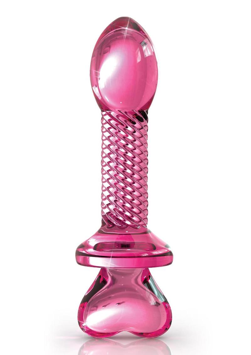 Icicles No. 82 Textured Glass Juicer Anal Probe with Heart Shaped Handle - Pink