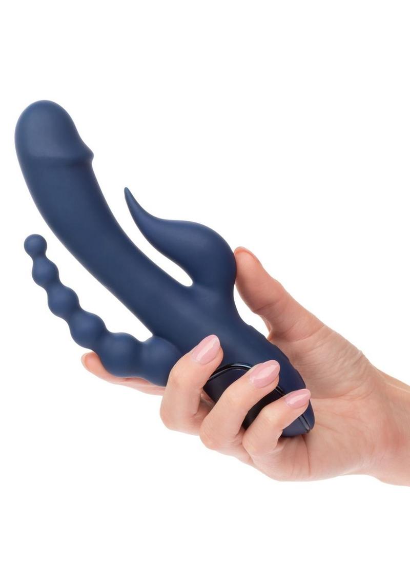 III Triple Orgasm Rechargeable Silicone Stimulating Vibrator - Blue/Navy Blue