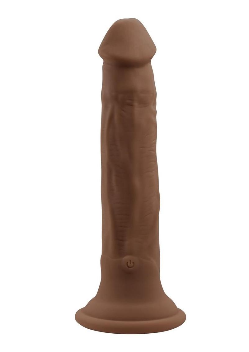 In Thrust We Trust Rechargeable Silicone Dildo with Remote - Chocolate