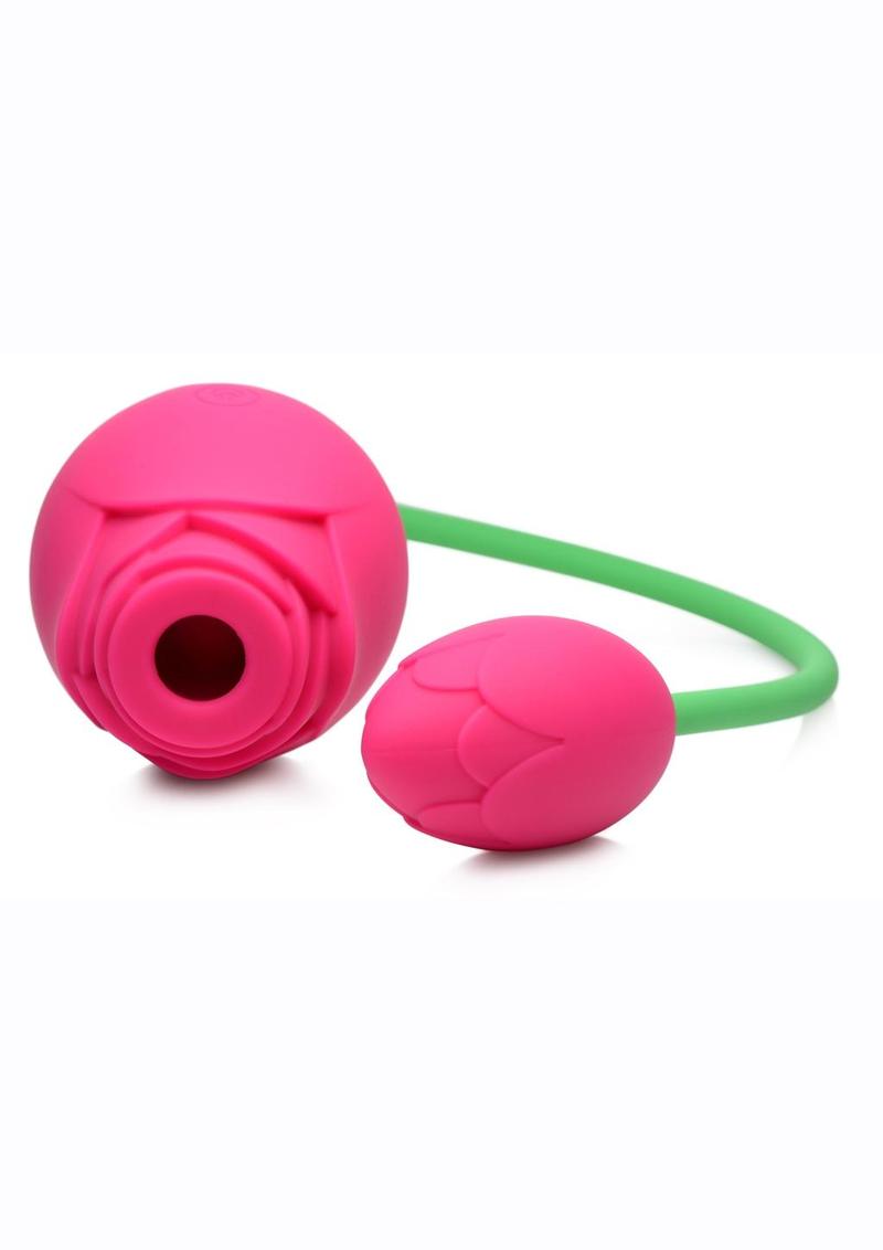 Inmi Bloomgasm Rose Duet 15x Silicone Rechargeable Vibrating and Sucking Clit Stimulator - Pink