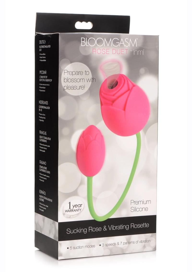 Inmi Bloomgasm Rose Duet 15x Silicone Rechargeable Vibrating and Sucking Clit Stimulator