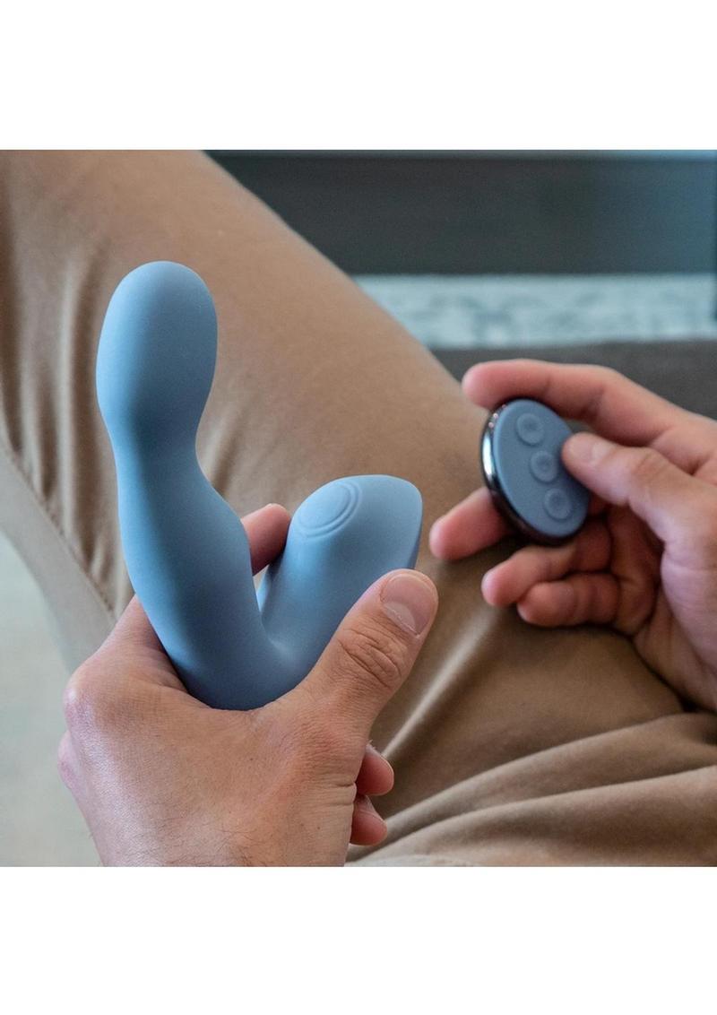 Jimmyjane Pulsus P-Spot Rechargeable Silicone Dual Stimulator with Remote - Blue
