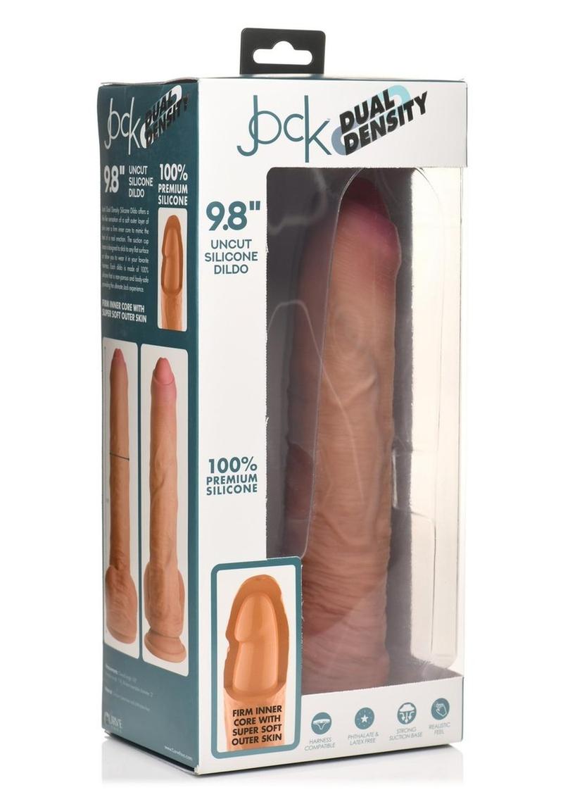 Jock Dual Density Uncut Dildo with Balls - Caramel - 9.8in