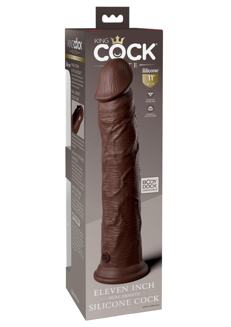 King Cock Elite Dual Density Silicone Dildo - Chocolate - 11in