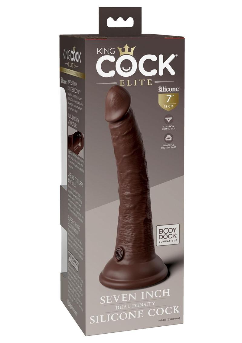 King Cock Elite Dual Density Silicone Dildo - Chocolate - 7in