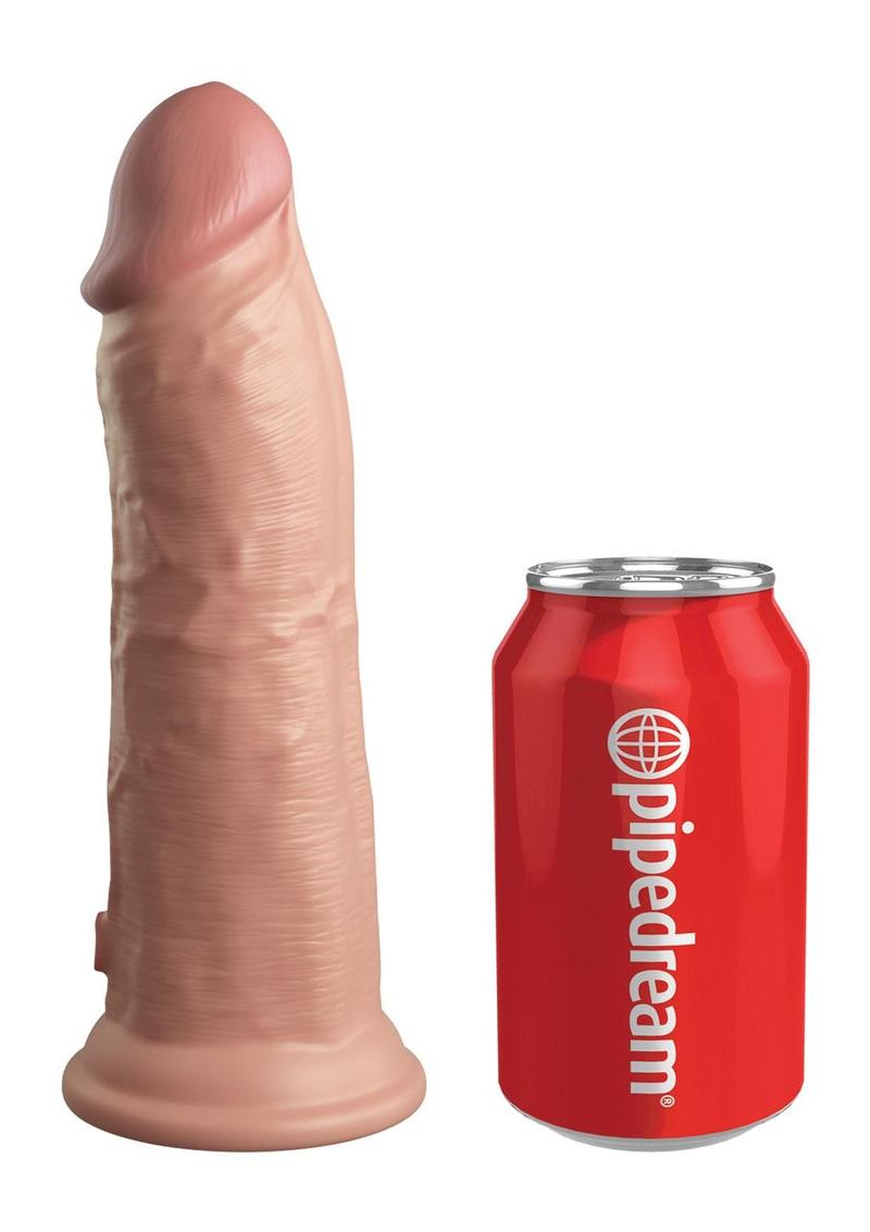 King Cock Elite Dual Density Vibrating Rechargeable Silicone Dildo with Remote Control Dildo - Vanilla - 8in