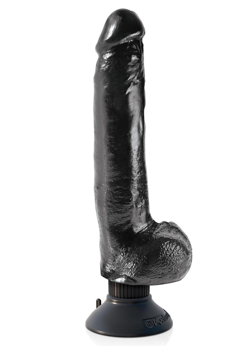 King Cock Vibrating Dildo with Balls - Black - 9in