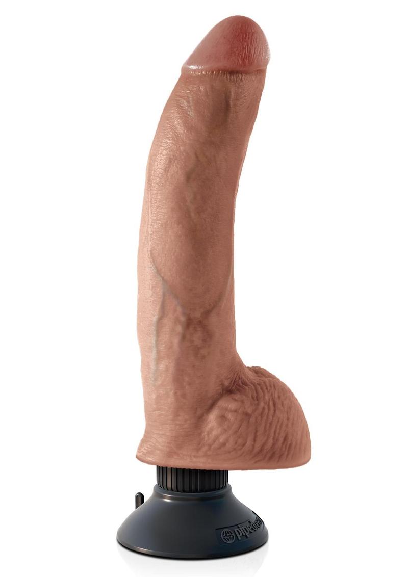 King Cock Vibrating Dildo with Balls - Caramel - 9in