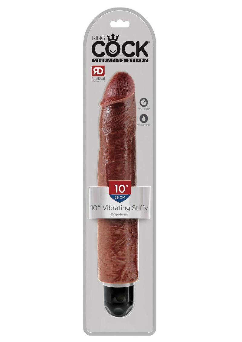 King Cock Vibrating Stiffy Dildo - Chocolate - 10in