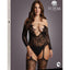 Le Desir Criss Cross Neck Suspender Bodystocking - Black - Queen