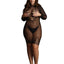 Le Desir Long Sleeve Fishnet Dress - Black - Queen