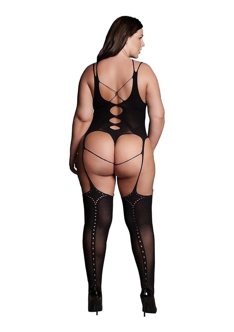 Le Desir Shade Elara Vii Bodystocking with Open Cups - Black - Queen