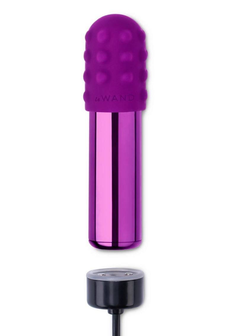 Le Wand Bullet Rechargeable Vibrator with Textured Silicone Sleeve and Ring - Cherry/Purple
