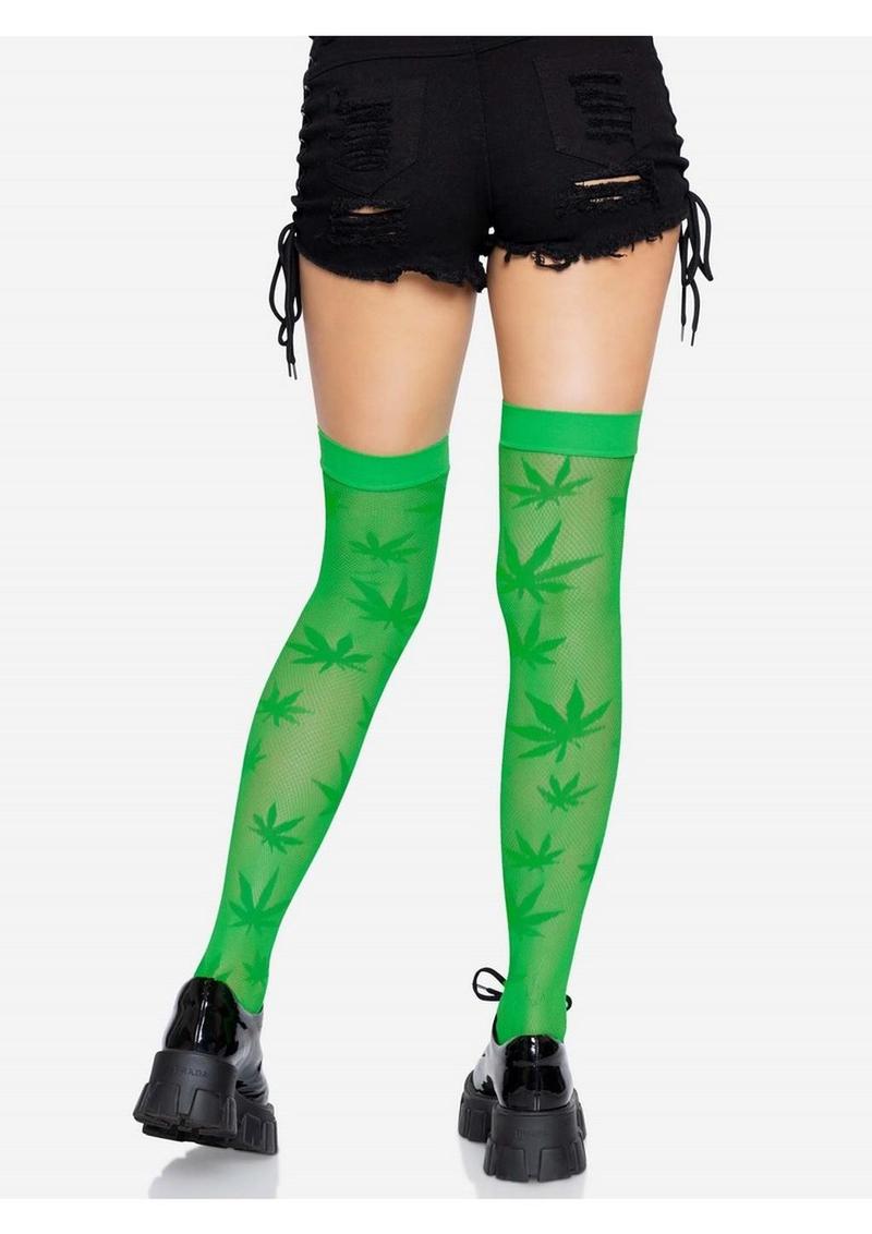 Leg Avenue 420 Net Thigh High - Green - One Size