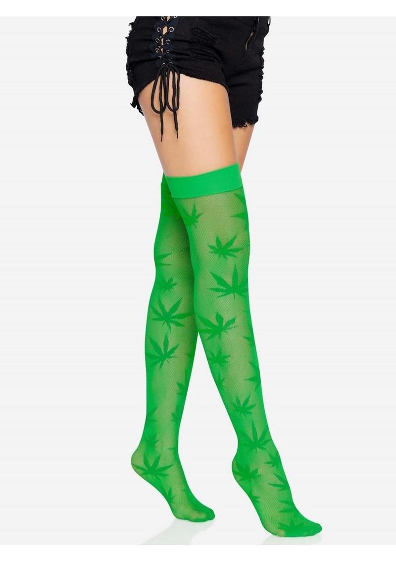 Leg Avenue 420 Net Thigh High - Green - One Size