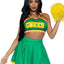 Leg Avenue Bring It Baddie Set Top with Cheer Logo, Pleated Skirt and Pom Pom - Green - XSmall - 3 Piece