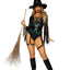 Leg Avenue Broomstick Babe Bodysuit with Lace Up Deep-V and Waist Cincher Buckle Accent, Attached Garters, and Witch Hat - Black - Medium - 2 Piece