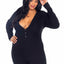 Leg Avenue Brushed Rib Romper Long Johns with Cheeky Snap Closure Back Flap - Black - 3XLarge/4XLarge/Queen