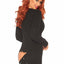 Leg Avenue Brushed Rib Romper Long Johns with Cheeky Snap Closure Back Flap - Black - Large/Medium