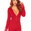 Leg Avenue Brushed Rib Romper Long Johns with Cheeky Snap Closure Back Flap - Red - XLarge