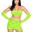 Leg Avenue Checkerboard Net and Opaque Bandeau Mini Skirt and Arm Warmers - Green/Neon Green - One Size