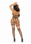Leg Avenue Convertible Vegan Leather Heart Ring Studded Harness Teddy with Panty-Straps, and Chain - Black - Small