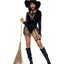 Leg Avenue Crafty Witch Snap Crotch Velvet Bodysuit with Distressed Net and Attached Garter, Choker Body Harness, and Matching Velvet Witch Hat - Black - Small - 3 Piece