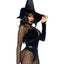 Leg Avenue Crafty Witch Snap Crotch Velvet Bodysuit with Distressed Net and Attached Garter, Choker Body Harness, and Matching Velvet Witch Hat