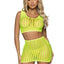 Leg Avenue Crochet Net Tank Crop Top and Mini Skirt - Neon Yellow/Yellow - One Size - 2 Pieces