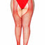 Leg Avenue Crystalized Fishnet Suspender Pantyhose - Red - Queen/XLarge/XXLarge