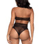 Leg Avenue Dotted Net Keyhole Halter Crop Top with Lace Accents and High Waist Thong Panty - Black - One Size - 2 Pieces