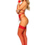 Leg Avenue Eyelash Lace Cage Strap Open Cup Bra with Heart Ring Accent, Garter Belt, G-String Panty and Wrist Cuffs