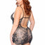 Leg Avenue Eyelash Lace Rhinestone Backless Mini Dress and G-String - Black - Queen/XLarge/XXLarge - 2 Pieces
