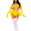 Leg Avenue Fairytale Beauty Glitter Shimmer Bra Top with Gathered Rosette Center and Puff Sleeves, High Waist Panty with Ribbon Pick-Up Skirt, Removable Clear Straps, and Matching Hair Ribbon