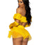 Leg Avenue Fairytale Beauty Glitter Shimmer Bra Top with Gathered Rosette Center and Puff Sleeves, High Waist Panty with Ribbon Pick-Up Skirt, Removable Clear Straps, and Matching Hair Ribbon - Yellow - XSmall - 4 Piece