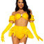 Leg Avenue Fairytale Beauty Glitter Shimmer Bra Top with Gathered Rosette Center and Puff Sleeves, High Waist Panty with Ribbon Pick-Up Skirt, Removable Clear Straps, and Matching Hair Ribbon
