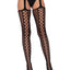 Leg Avenue Faux Lace Up Dual Net Backseam Stockings with Attached Garterbelt - Black