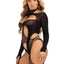 Leg Avenue Fishnet Halter Suspender Bodystocking and Layered Opaque Cut-Out Teddy