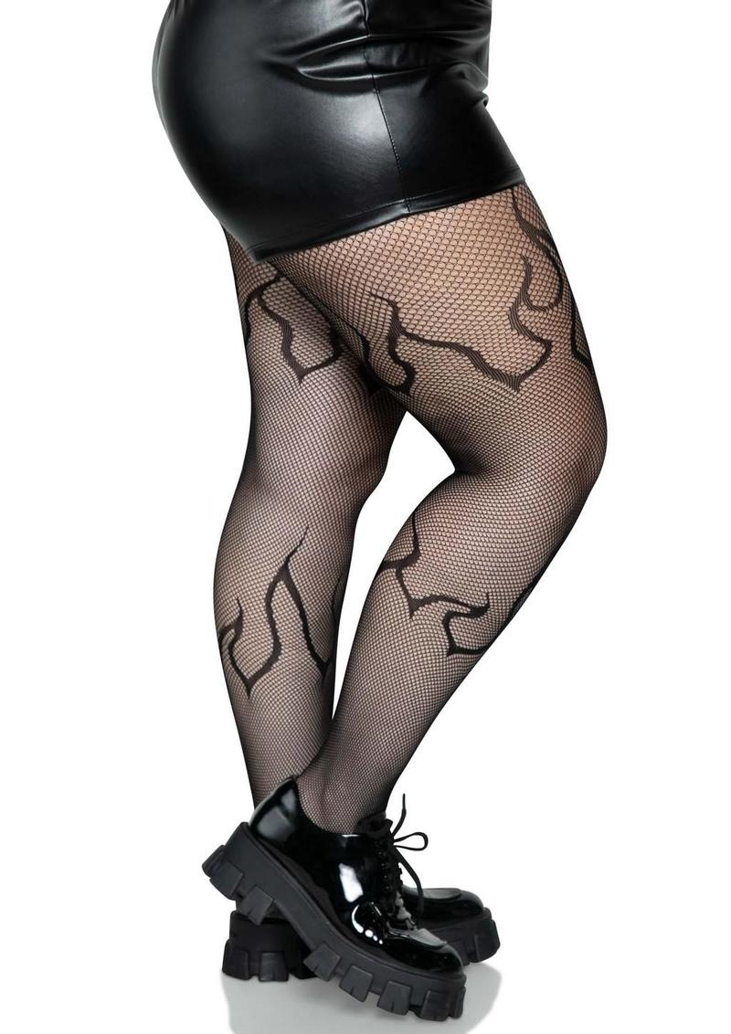 Leg Avenue Flame Net Tights - Black - Queen/XLarge/XXLarge